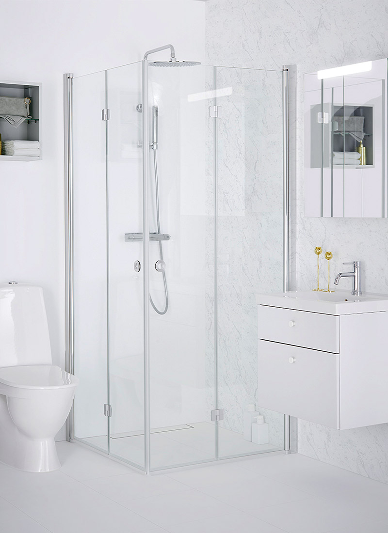 INR SYNC 12 dusjhjørne med foldedører - perfekt på lite bad