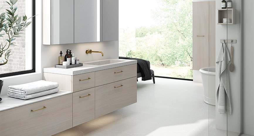 Dansani Calidris baderomsmøbel 240 cm i hvit eik med sittebenk