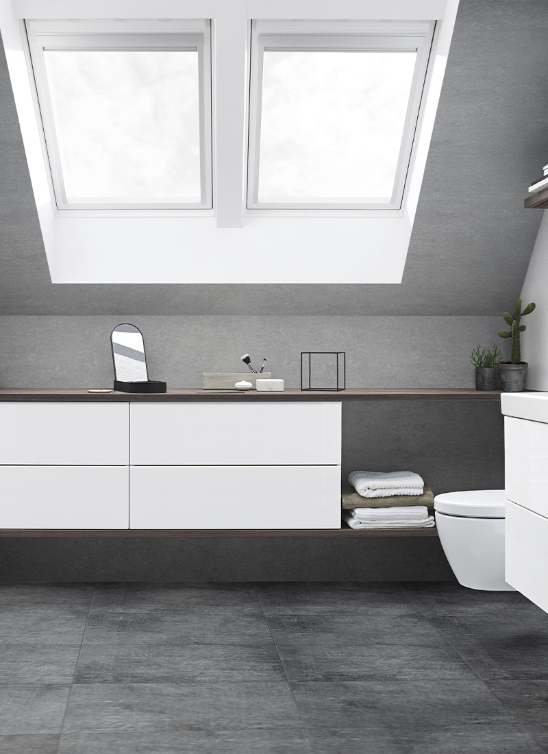 Smart oppbevaring til bad med skråtak med Dansani Inzo baderomsmøbel