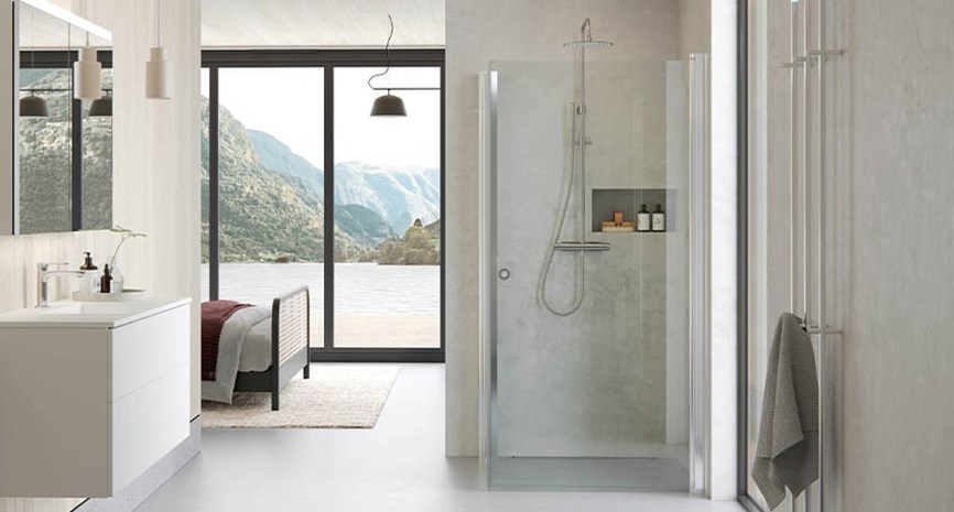 INR LINC Angel dusjhjørne med blanke profiler i krom og klart glass