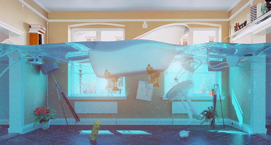 Foto av vannskade i bolig