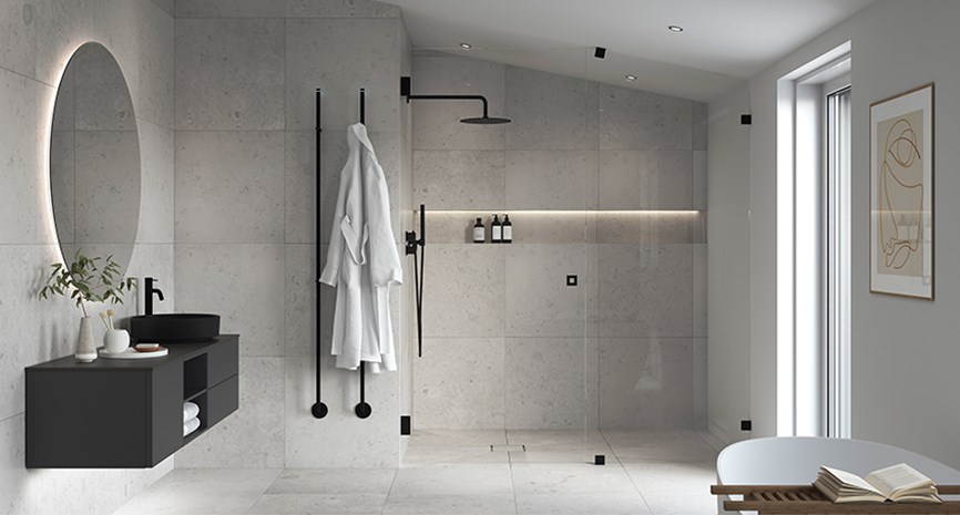 INR ARC 4 dusjløsning  i børstet krom tilpasset skråtak