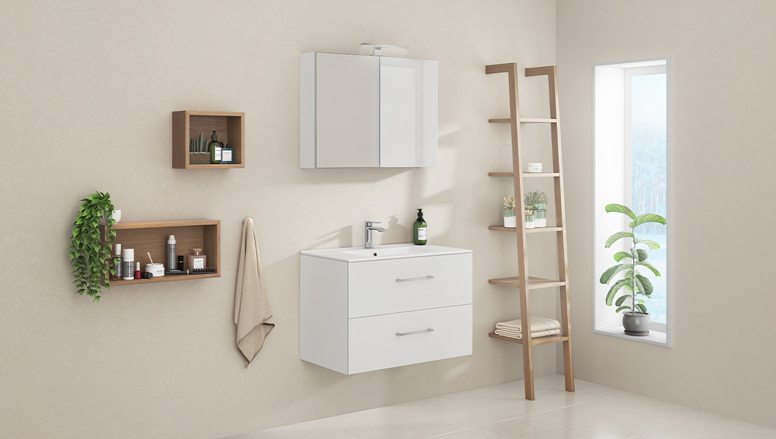 AQA baderomsmøbel i hvit matt, 80 cm bredde